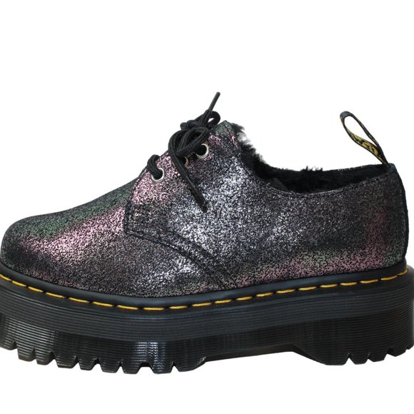 Dr Martens 1461 Quad FL Platform Oxford Purple Glitter Fur Lined Women's 7 NEW! - Picture 3 of 9